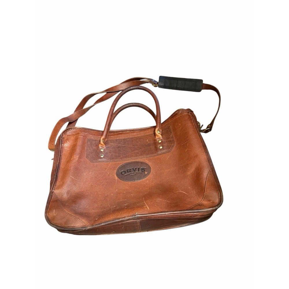 VINTAGE ORVIS Leather Briefcase Messenger Laptop Bag - With SHOULDER STRAP